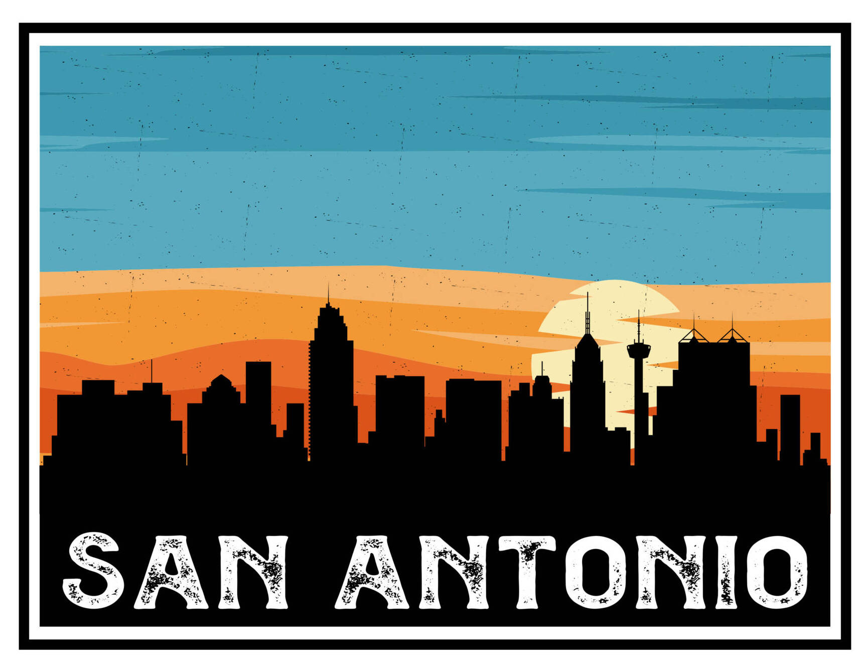 San Antonio Texas Usa Skyline Silhouette Retro Vintage Sunset San Antonio Lover Travel Souvenir Sticker Vector Illustration Svg Eps